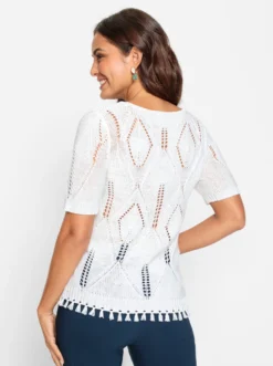 Ajourpullover im Strickmuster-Mix