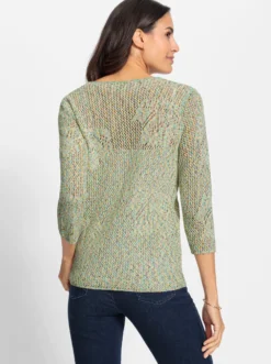 Ajourpullover in Multicolour-Bändchengarn
