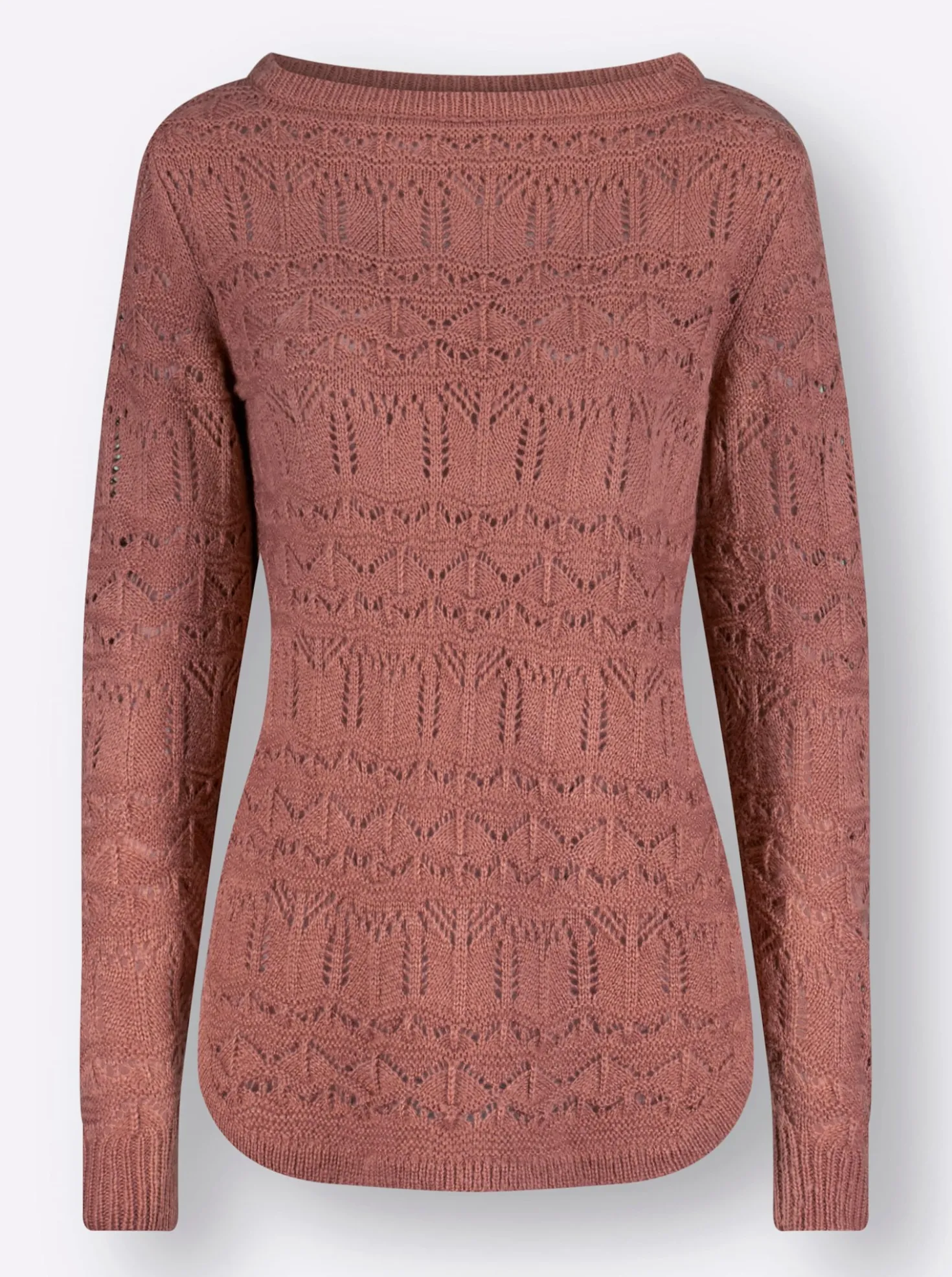 Ajourpullover mit abgerundetem Saum