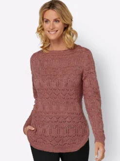 Ajourpullover mit abgerundetem Saum