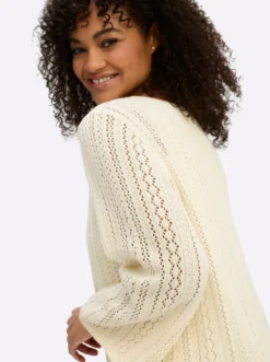 Ajourpullover mit Bindeband am Saum