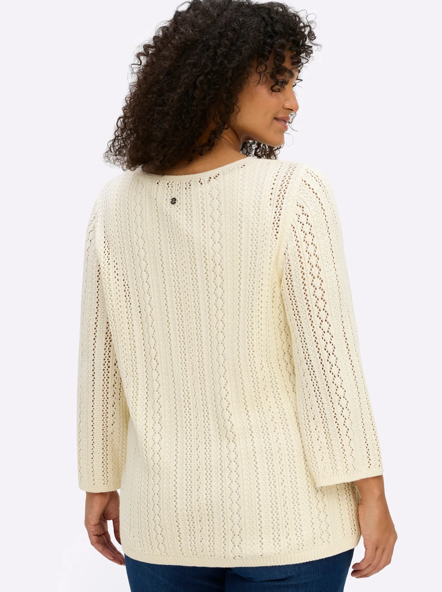 Ajourpullover mit Bindeband am Saum