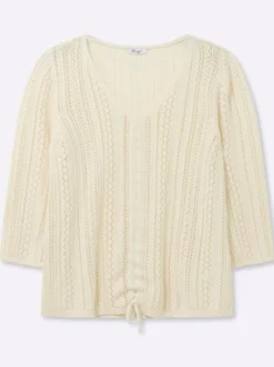 Ajourpullover mit Bindeband am Saum