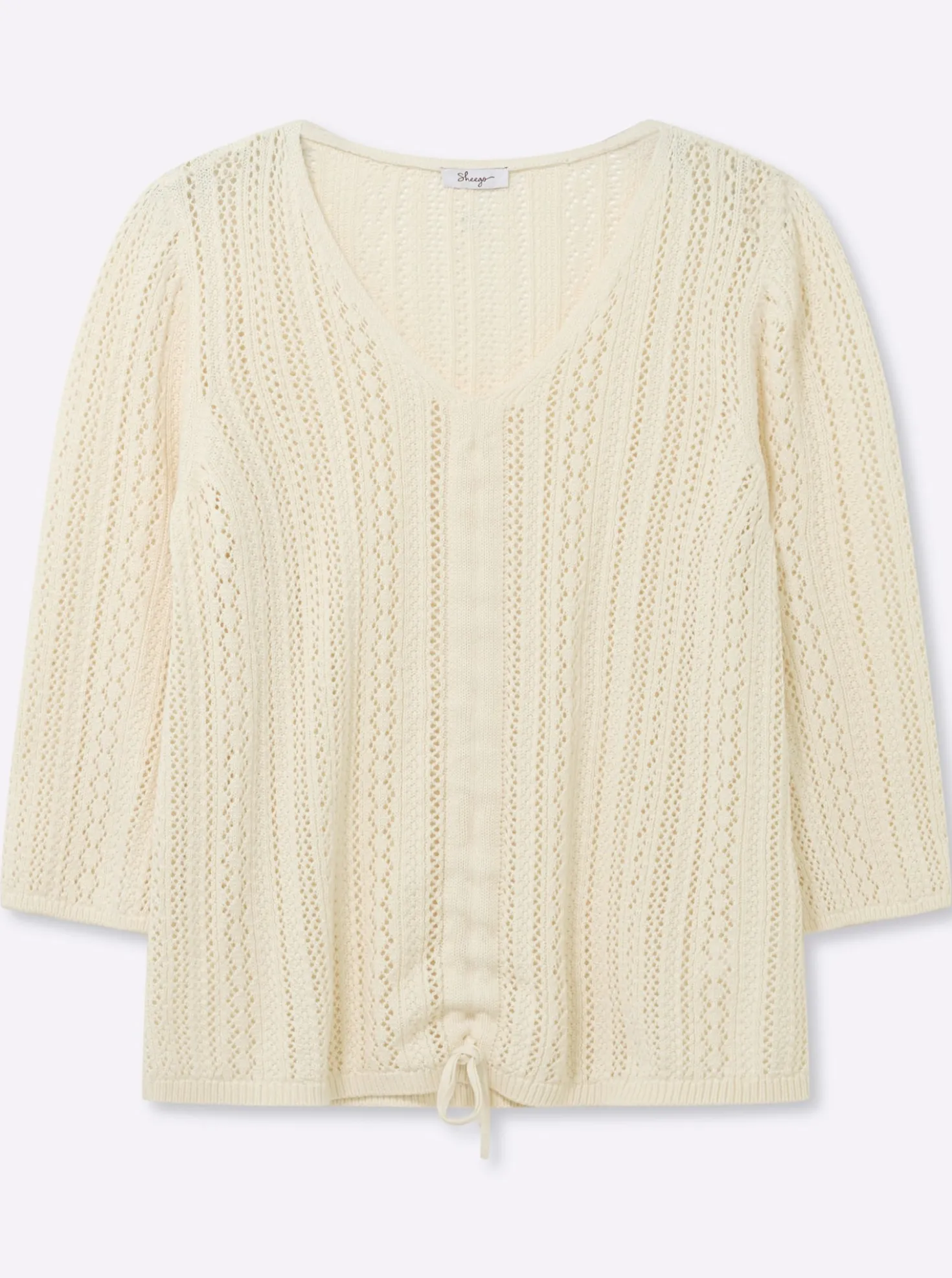 Ajourpullover mit Bindeband am Saum