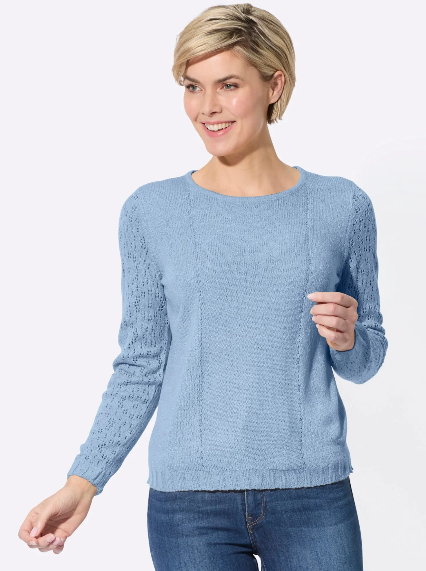 Ajourpullover mit gerippten Abschlüssen