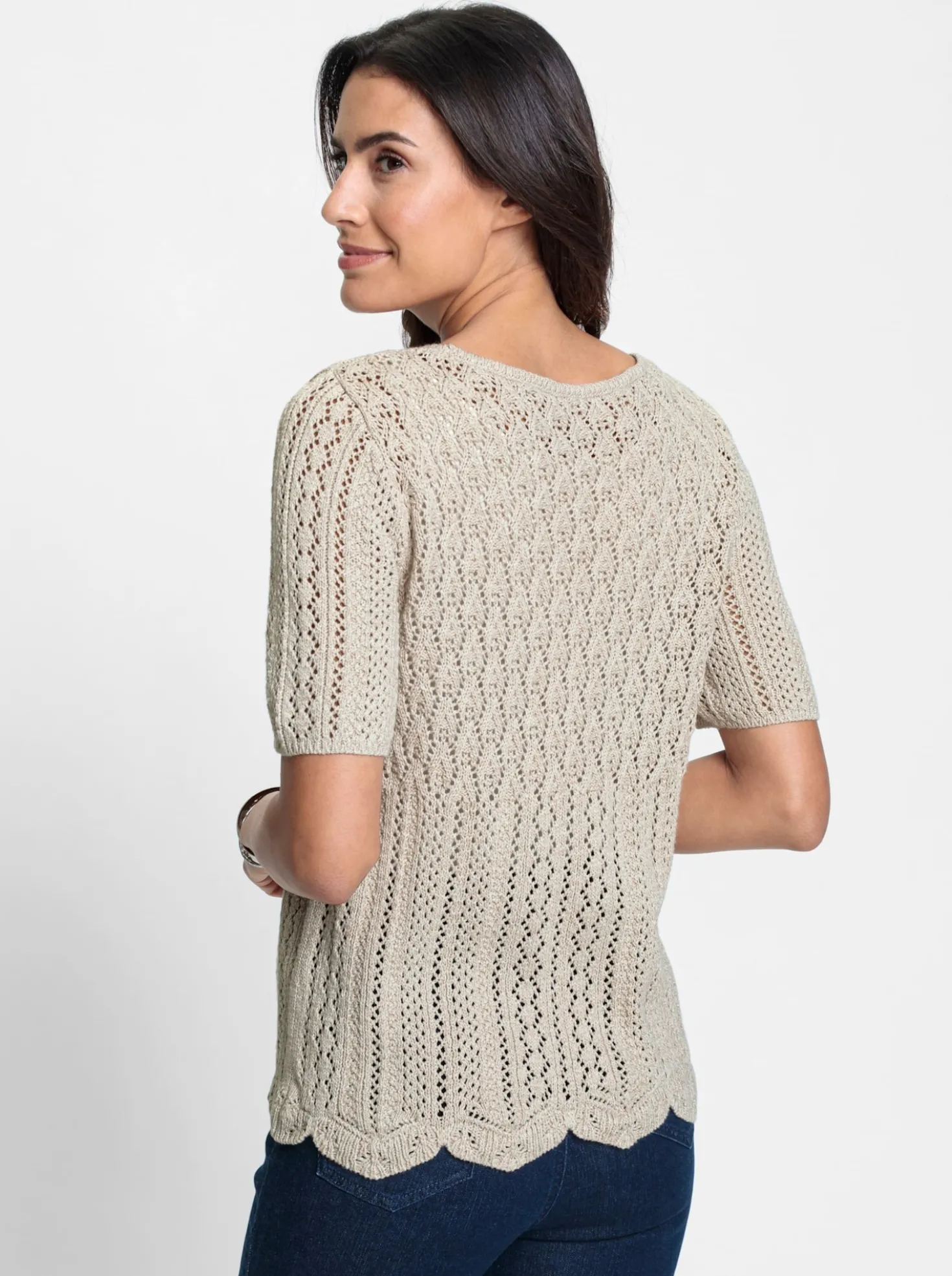 Ajourpullover mit gewelltem Saum