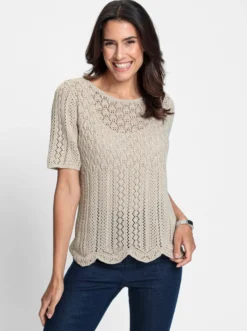 Ajourpullover mit gewelltem Saum