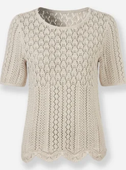 Ajourpullover mit gewelltem Saum