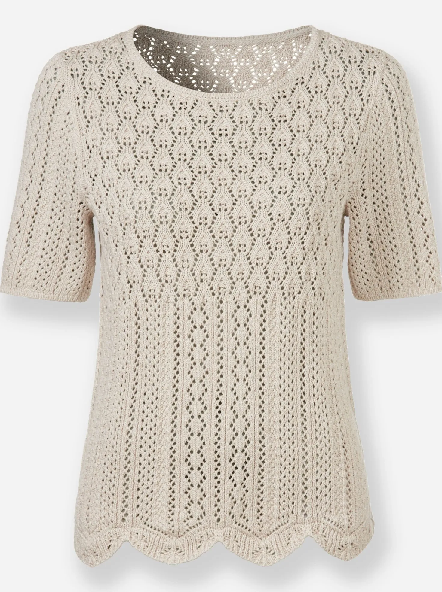 Ajourpullover mit gewelltem Saum