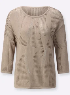 Ajourpullover mit glänzenden Ziersteinchen