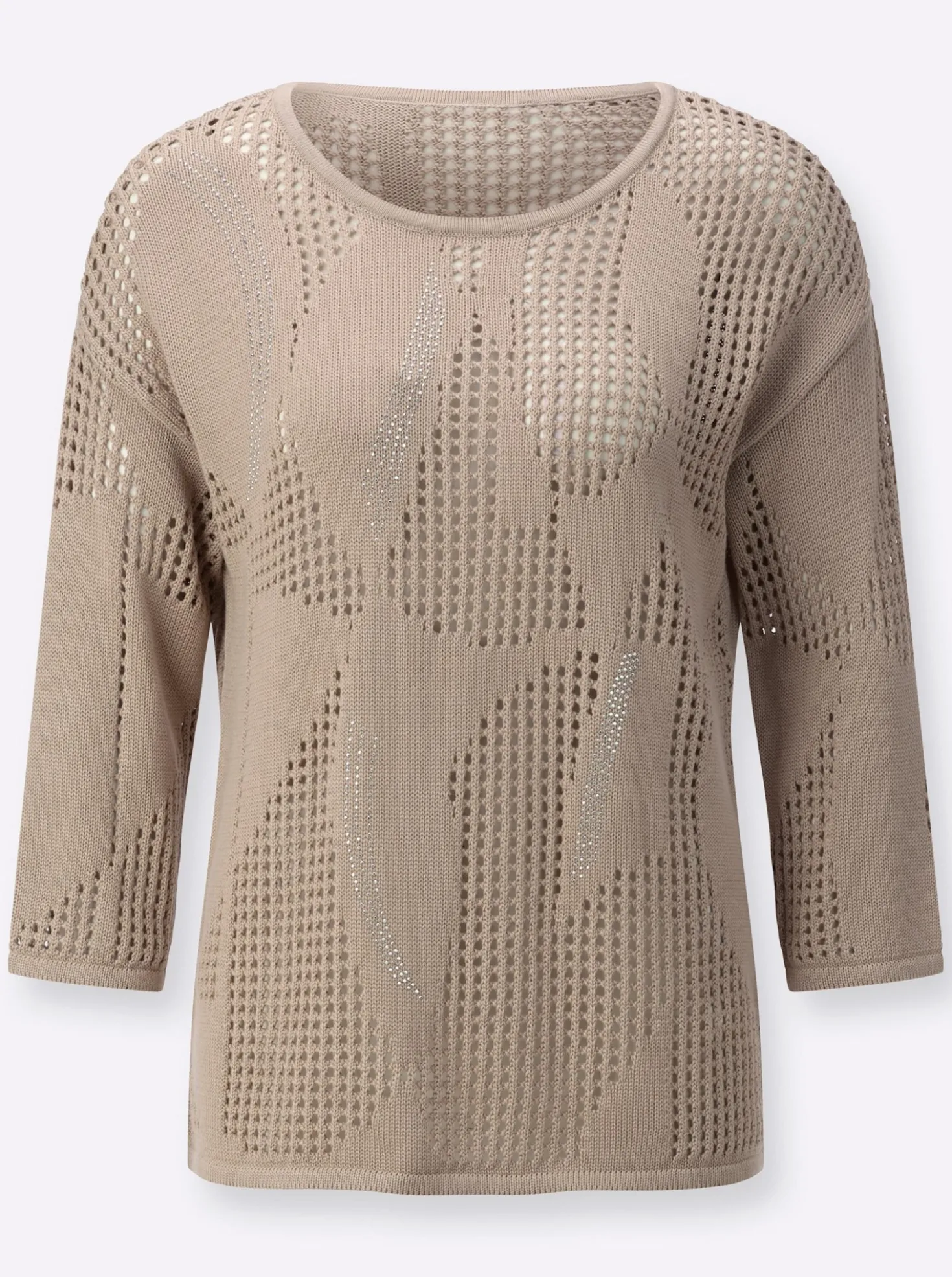 Ajourpullover mit glänzenden Ziersteinchen