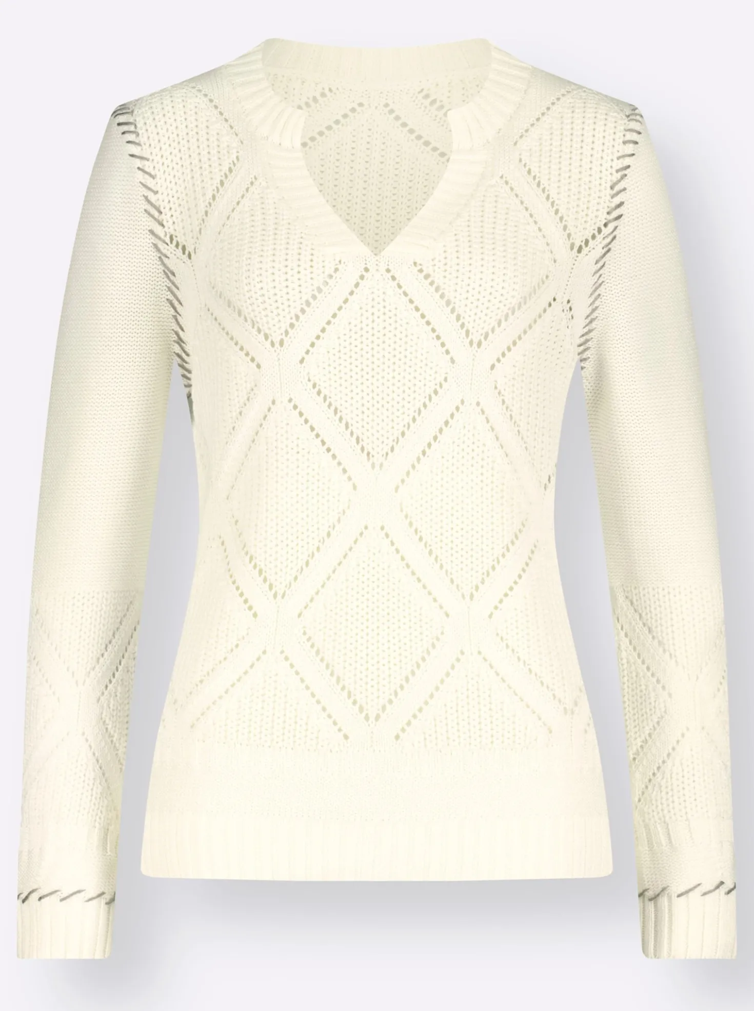 Ajourpullover mit Kontrast-Ziernähten