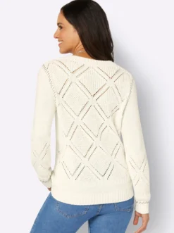 Ajourpullover mit Kontrast-Ziernähten