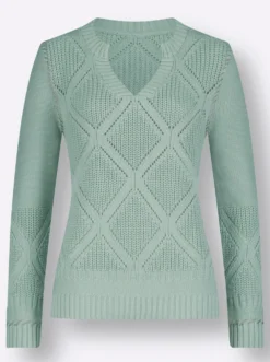 Ajourpullover mit Kontrast-Ziernähten