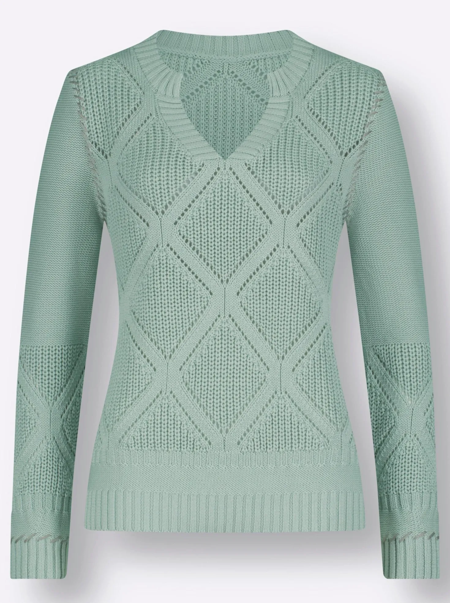 Ajourpullover mit Kontrast-Ziernähten