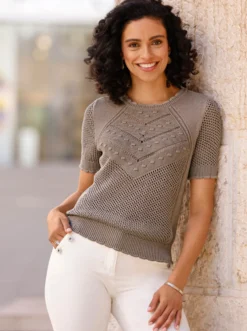 Ajourpullover mit kurzen Ärmeln