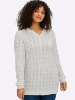 Ajourpullover mit kurzer Knopfleiste