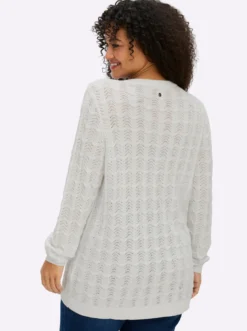 Ajourpullover mit kurzer Knopfleiste