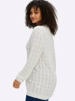 Ajourpullover mit kurzer Knopfleiste