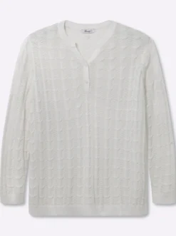 Ajourpullover mit kurzer Knopfleiste