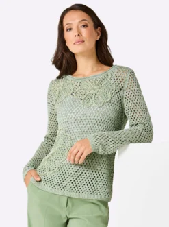 Ajourpullover mit Leinen-Anteil