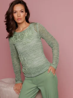 Ajourpullover mit Leinen-Anteil