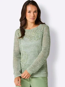 Ajourpullover mit Leinen-Anteil