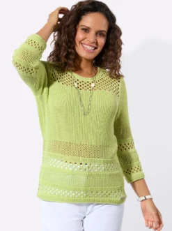 Ajourpullover mit Rollkanten