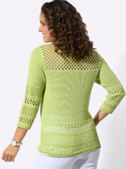Ajourpullover mit Rollkanten