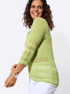Ajourpullover mit Rollkanten