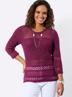 Ajourpullover mit Rollkanten