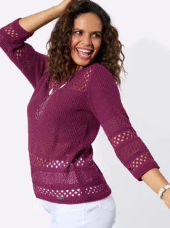 Ajourpullover mit Rollkanten