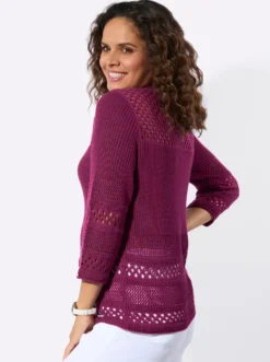 Ajourpullover mit Rollkanten