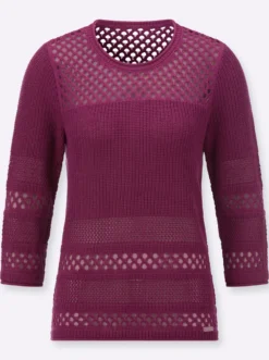 Ajourpullover mit Rollkanten