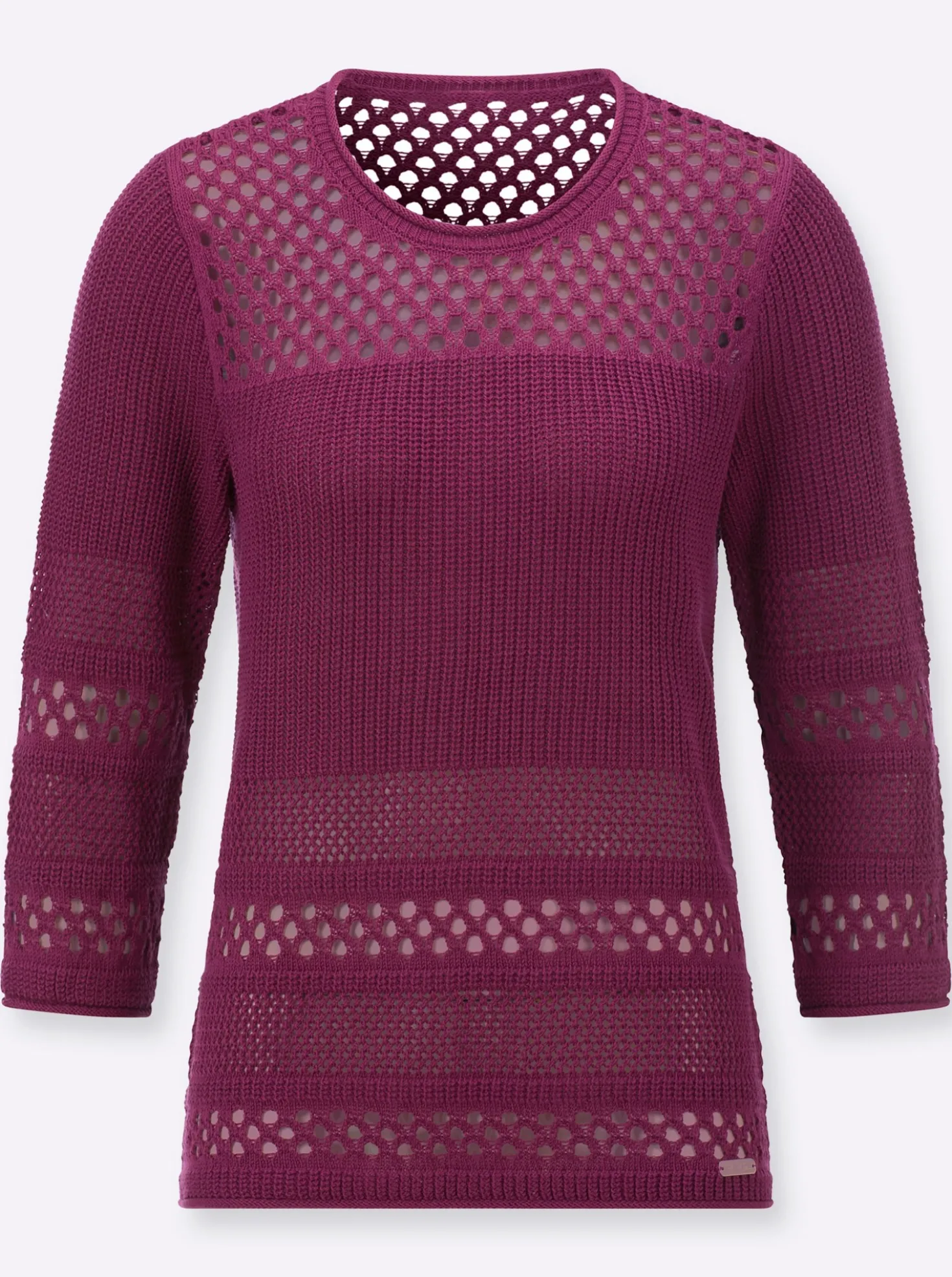Ajourpullover mit Rollkanten