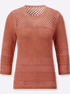 Ajourpullover mit Rollkanten