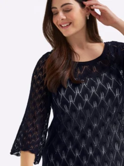 Ajourpullover mit 3/4-Trompetenärmeln