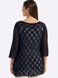 Ajourpullover mit 3/4-Trompetenärmeln