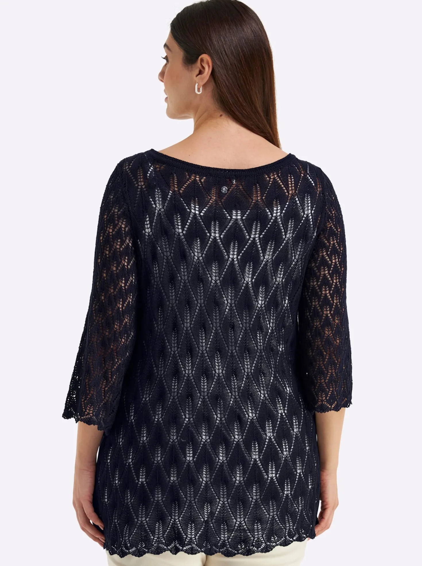 Ajourpullover mit 3/4-Trompetenärmeln