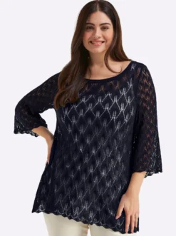 Ajourpullover mit 3/4-Trompetenärmeln