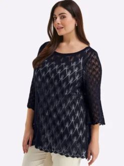 Ajourpullover mit 3/4-Trompetenärmeln