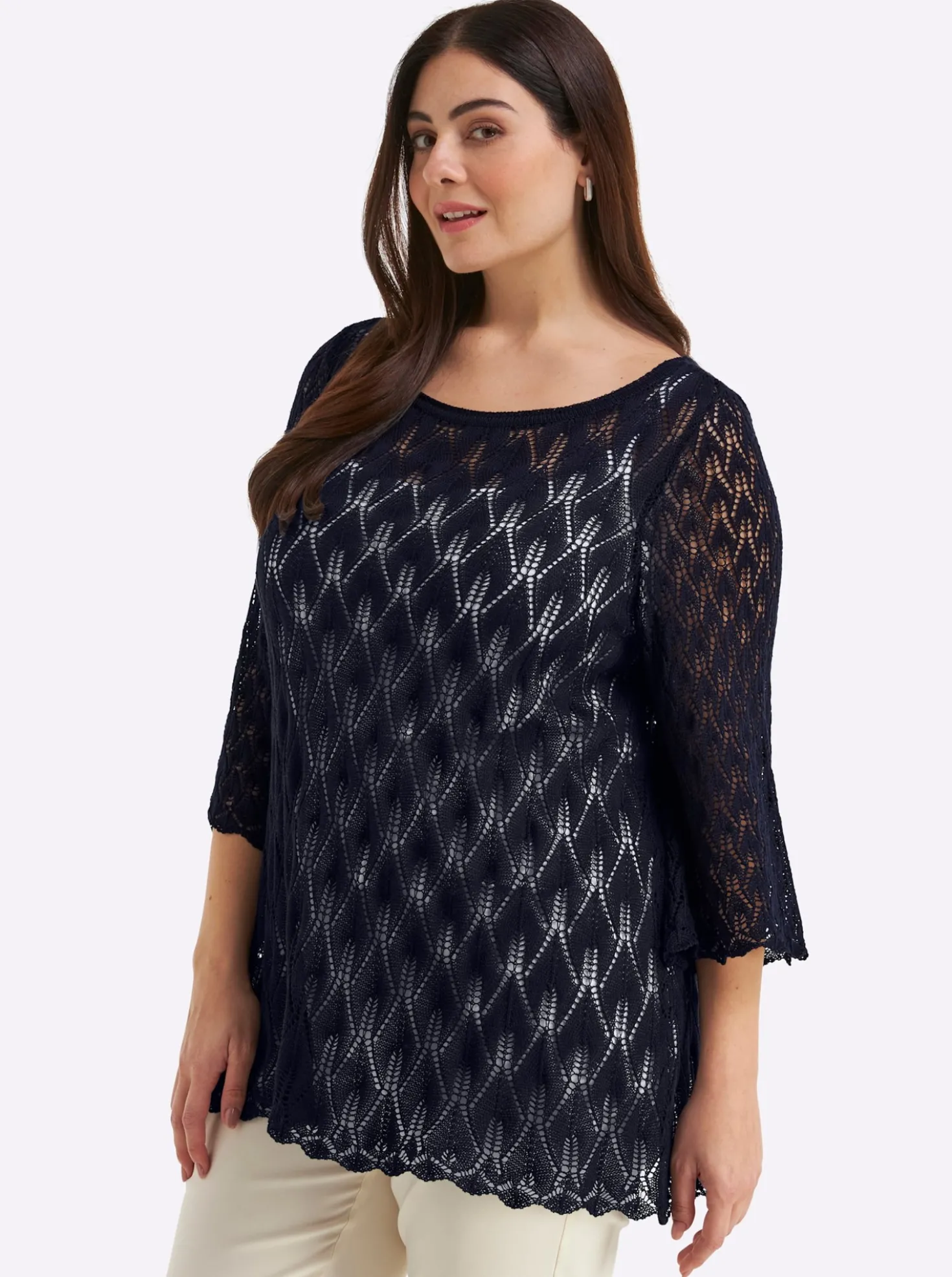 Ajourpullover mit 3/4-Trompetenärmeln
