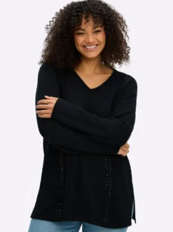 Ajourpullover mit Zopfmuster-Details
