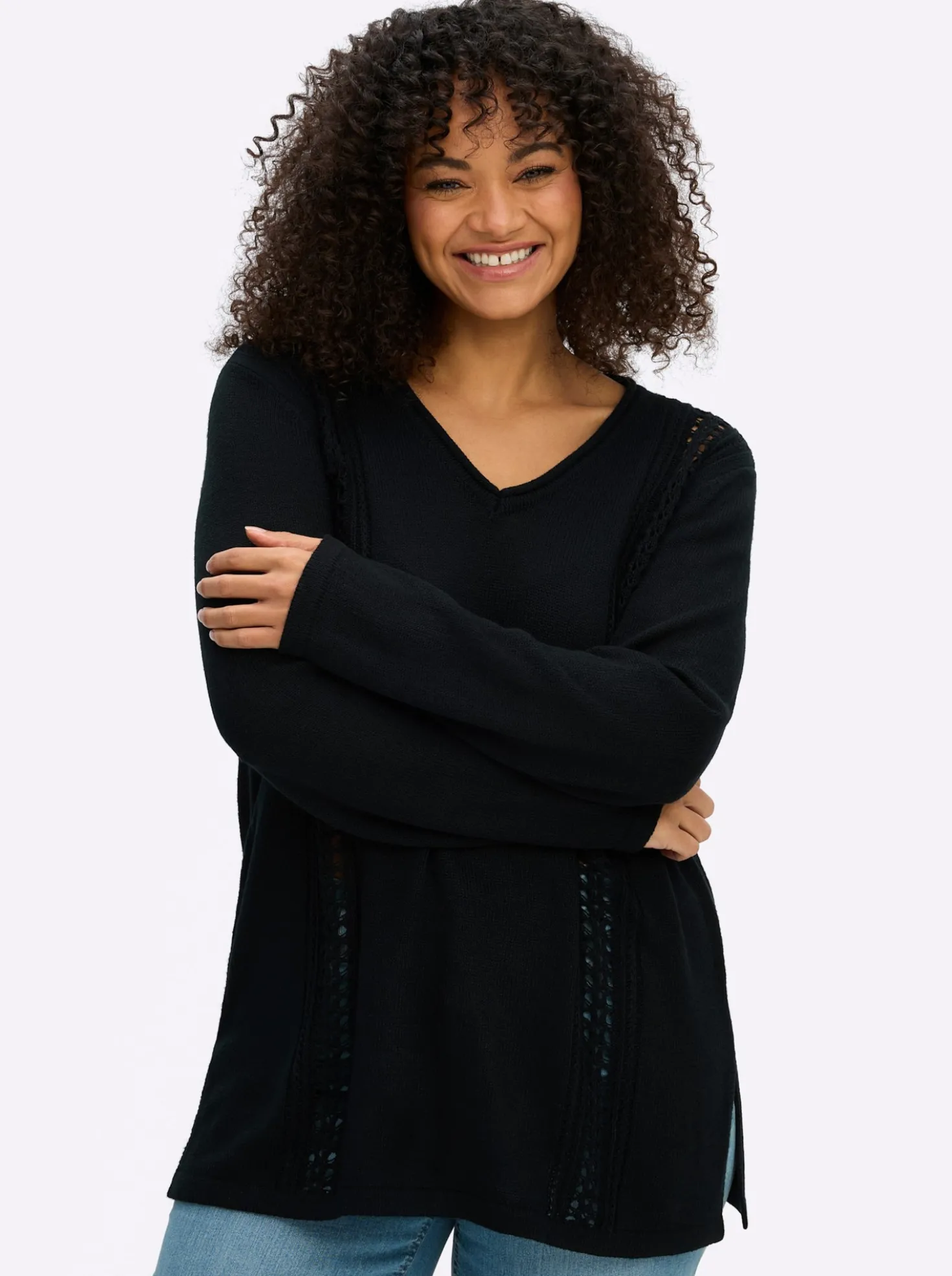 Ajourpullover mit Zopfmuster-Details
