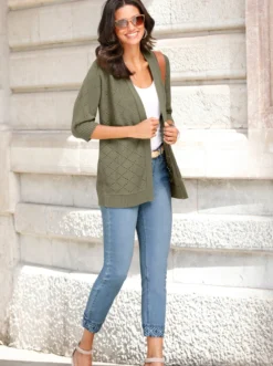Ajourstrickjacke in offener Longform