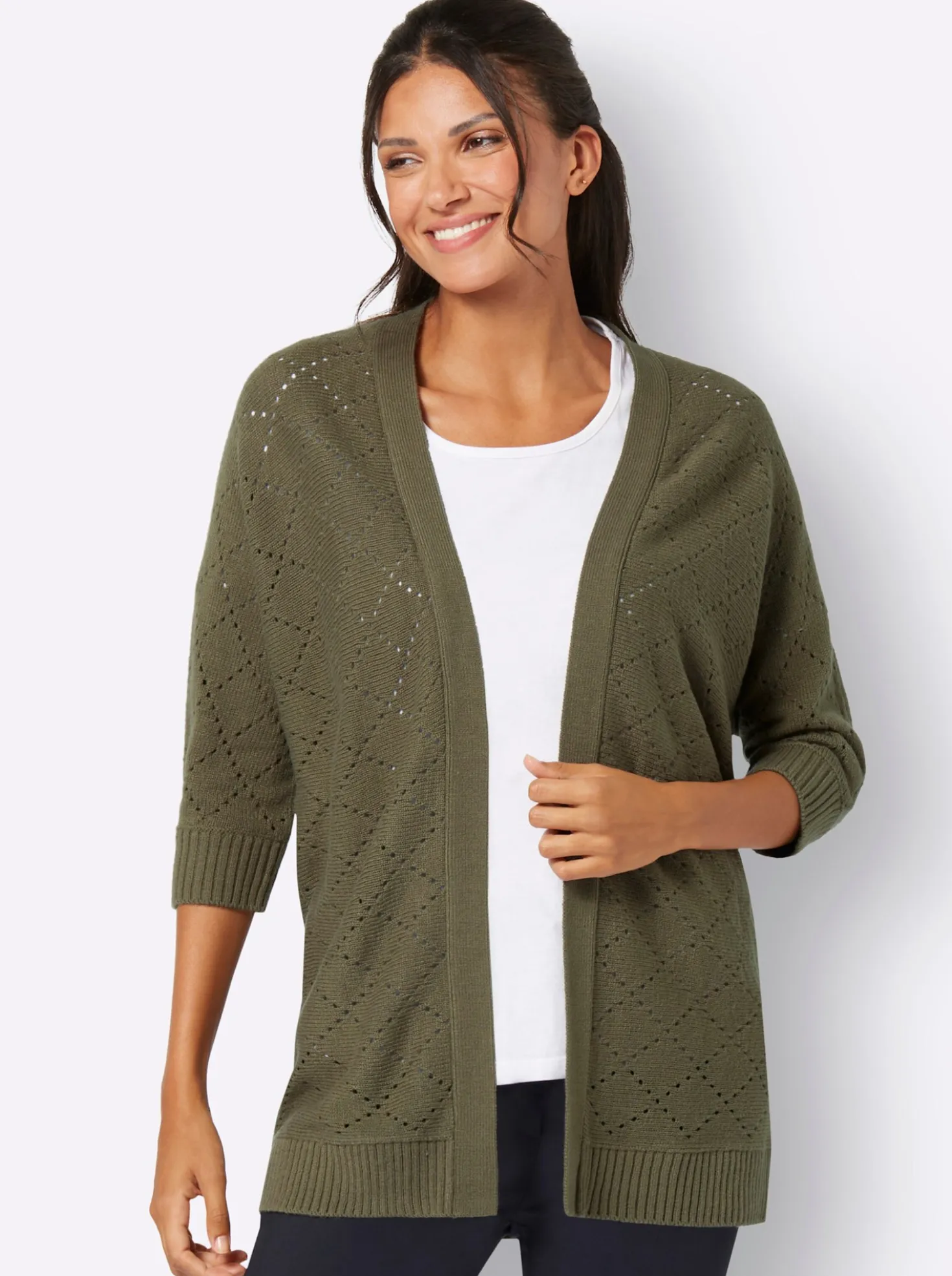 Ajourstrickjacke in offener Longform