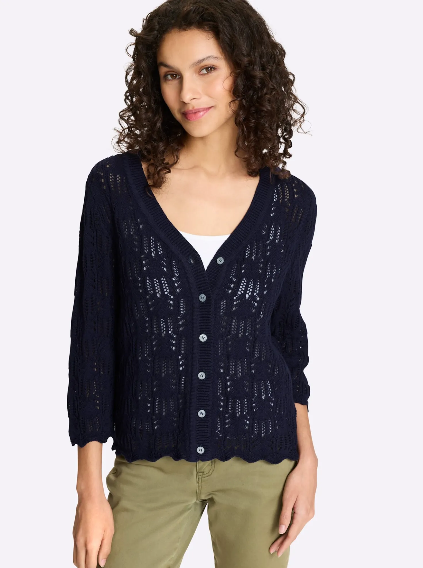 Ajourstrickjacke mit 3/4-Arm