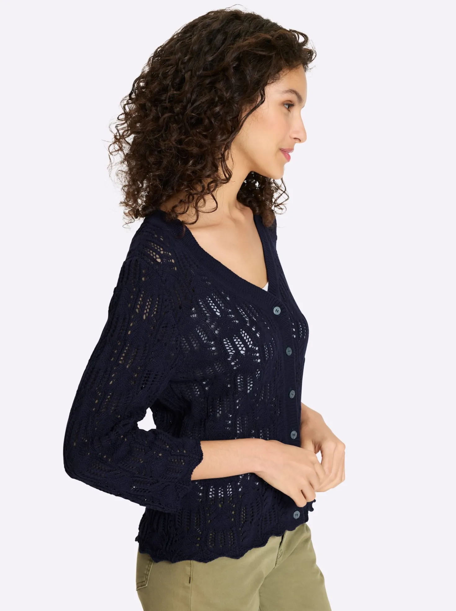 Ajourstrickjacke mit 3/4-Arm