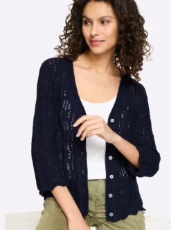 Ajourstrickjacke mit 3/4-Arm