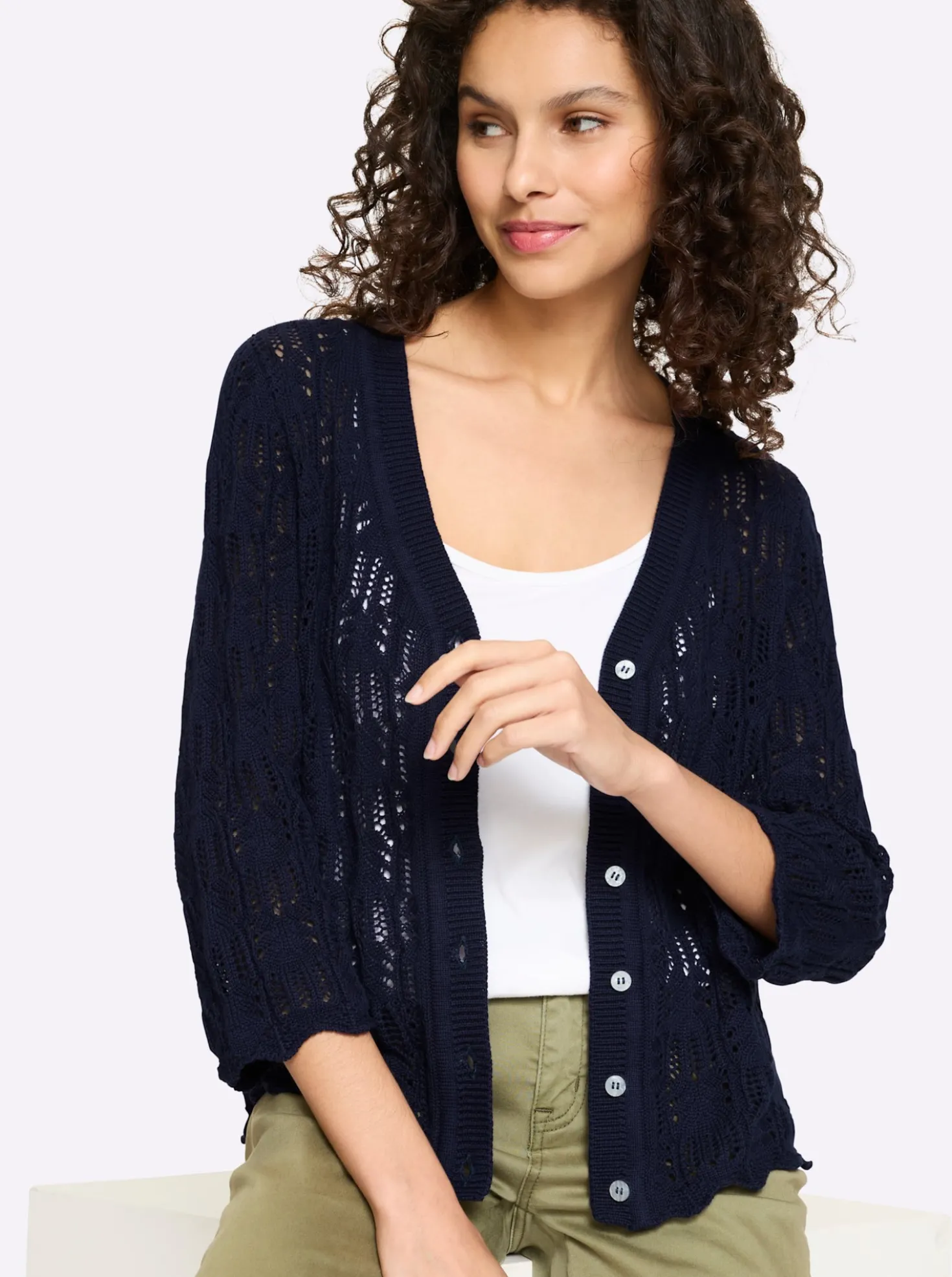 Ajourstrickjacke mit 3/4-Arm